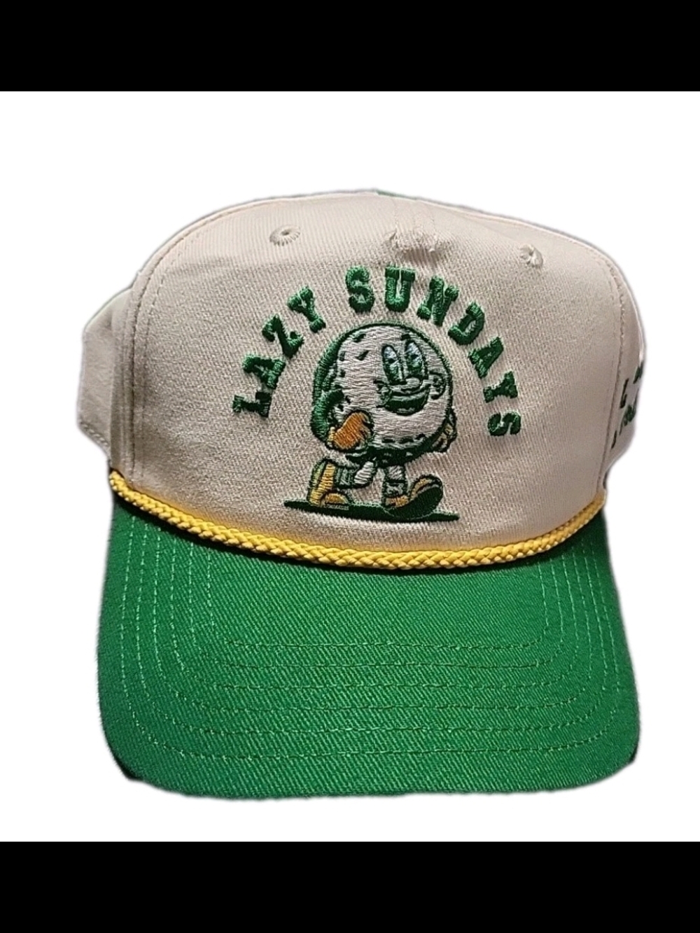 MAD Engine Cream and Green 'Lazy Sundays' Embroidered Snapback Hat
